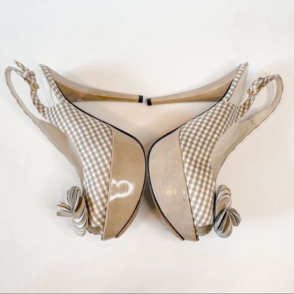 Stuart Weitzman Tan Gingham Platform Pumps Size 9 - Picture 5 of 12